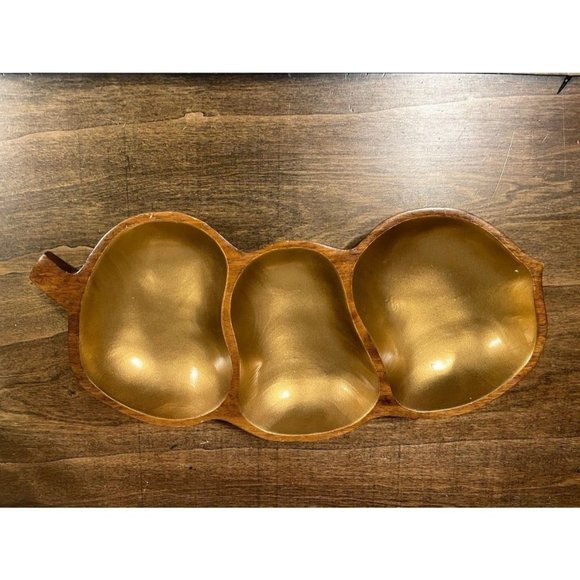 Pumpkin Serving Bowl Halloween and Fall Kitchen Decor Wood and Gold - Picture 4 of 9